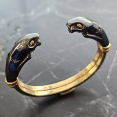 1987 Cartier 18k Yellow Gold Silverium Double Panthere Cuff Bracelet Certificate