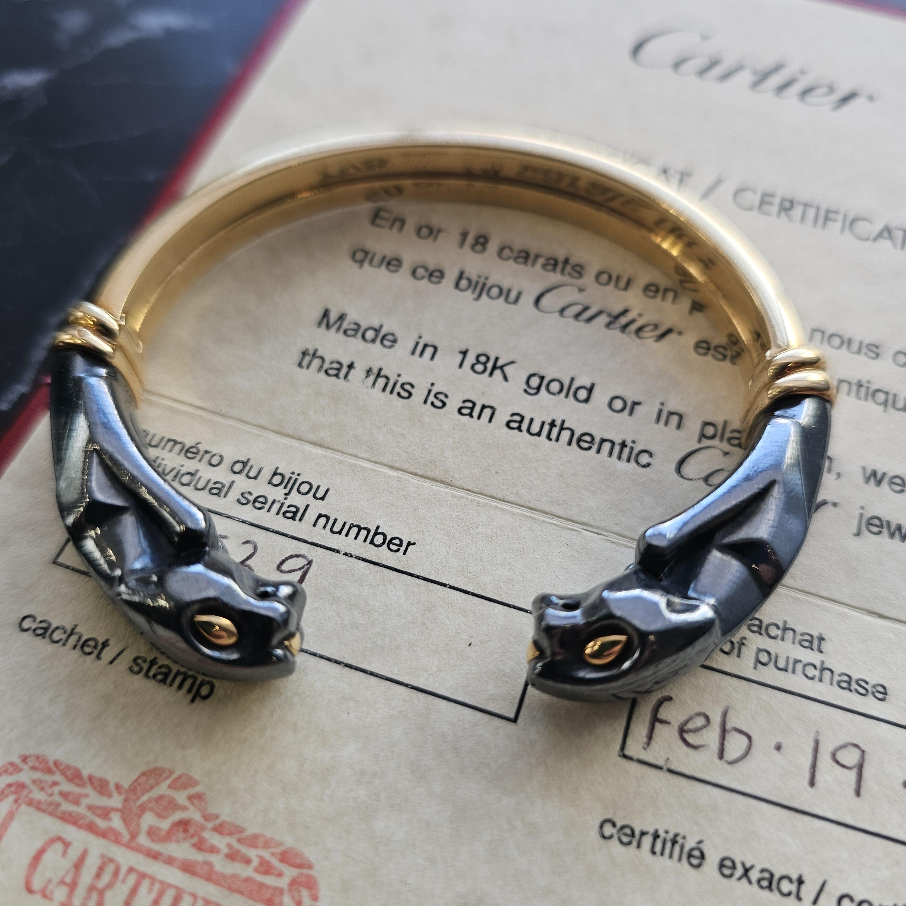 1987 Cartier 18k Gelbgold Silberium Double Panthere Manschettenarmband Zertifikat (Zeitgenössisch) im Angebot