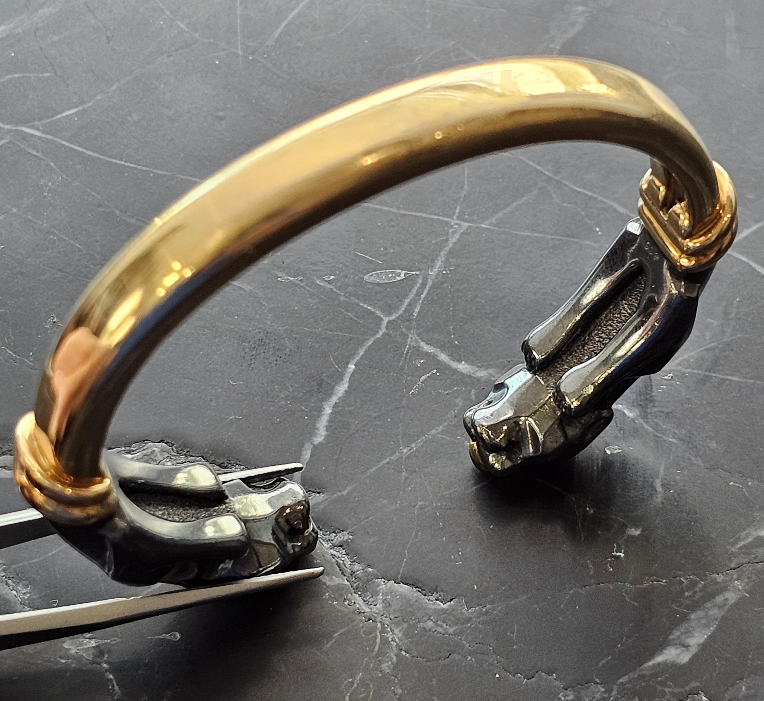 1987 Cartier 18k Gelbgold Silberium Double Panthere Manschettenarmband Zertifikat im Angebot 2
