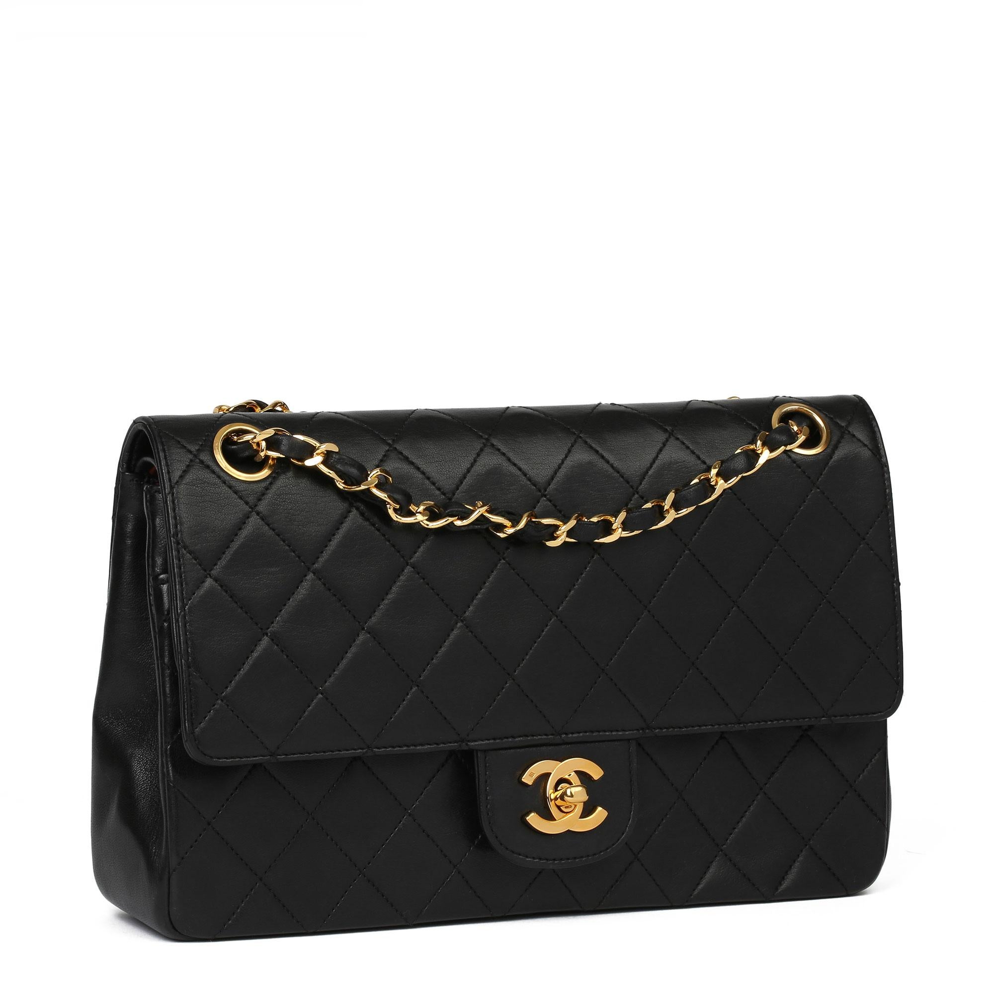 CHANEL
Black Quilted Lambskin Vintage Medium Classic Double Flap Bag 

Xupes Reference: HB3904
Serial Number: 782753
Age (Circa): 1987
Accompanied By: Authenticity Card
Authenticity Details: Serial Sticker (Made in France)
Gender: Ladies
Type: