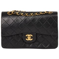 1987 Chanel Black Quilted Lambskin Vintage Small Classic Double Flap Bag