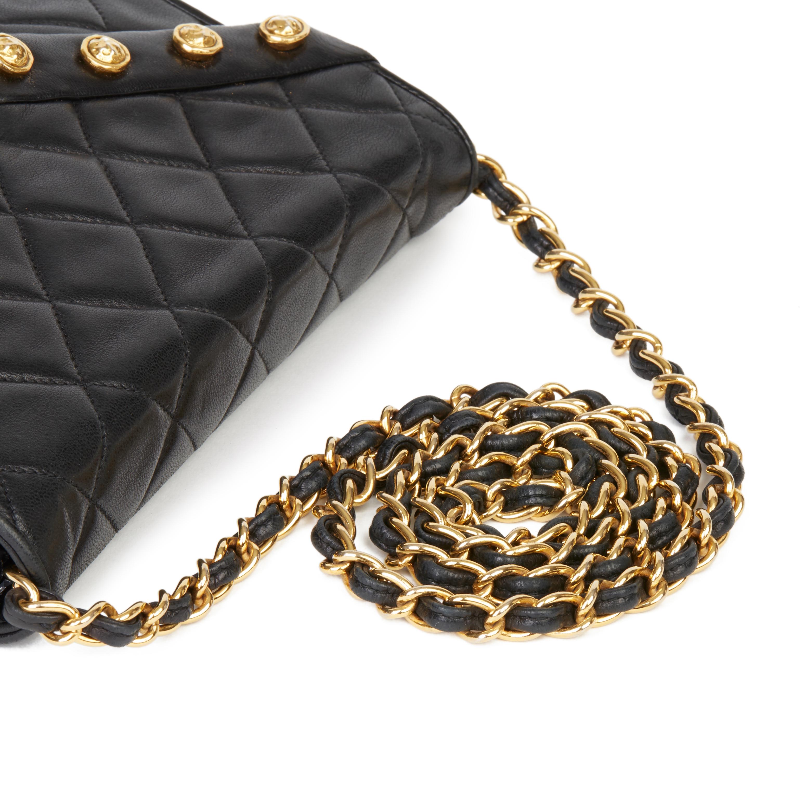 1987 Chanel Black Quilted Lambskin Vintage Studded Envelope Single Flap Bag 1