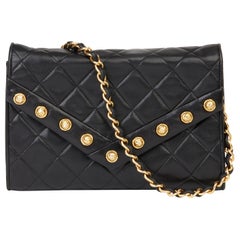 1987 Chanel Black Quilted Lambskin Retro Studded Envelope Single Flap Bag