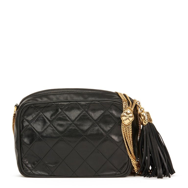 1987 Chanel Black Quilted Lambskin Vintage Timeless Fringe Shoulder Bag ...