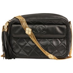 1987 Chanel Black Quilted Lambskin Vintage Timeless Fringe Shoulder Bag