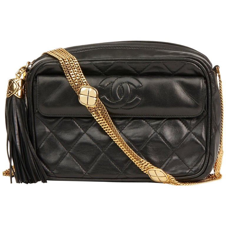 1987 Chanel Black Quilted Lambskin Vintage Timeless Fringe Shoulder Bag ...
