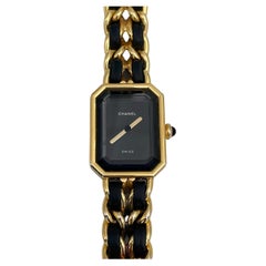 Vintage 1987 Chanel Premiere Gold Tone Chain Black Leather Quartz Wrist Watch