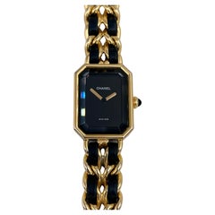 1987 Chanel Premiere Orologio da polso al quarzo con catena in oro e pelle nera