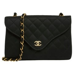 Vintage 1987 Chanel sac Classique Black Satin CC Mini flap bag 