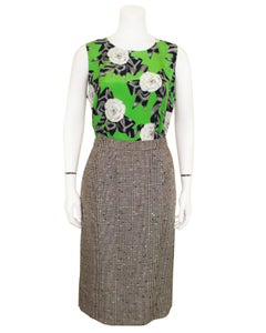 1987 Chanel Spring RTW Green Silk Lined Houndstooth Suit