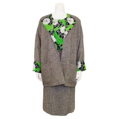 1987 Chanel Spring RTW Green Silk Lined Houndstooth Suit