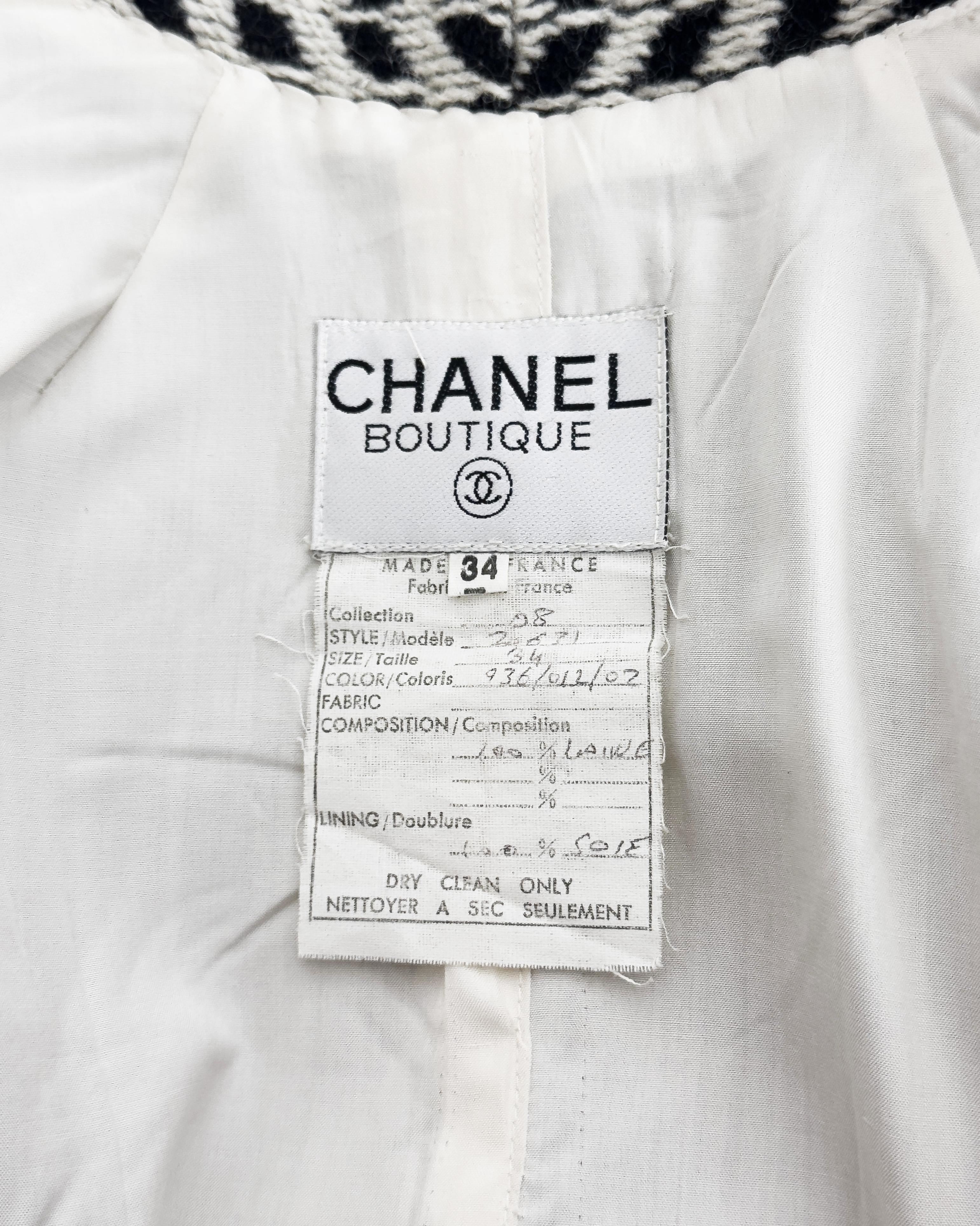 1987 Chanel Spring Summer Black and White Wool Jacket with Herringbone Trim Pour femmes en vente