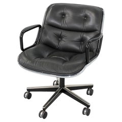 1987 Charles Pollock for Knoll Desk Chair in Blue Grey Leather 2x Available