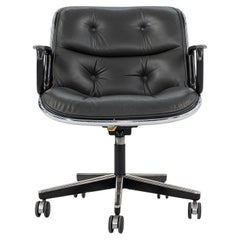 1987 Charles Pollock for Knoll Desk Chair in Blue Grey Leather 2x Available
