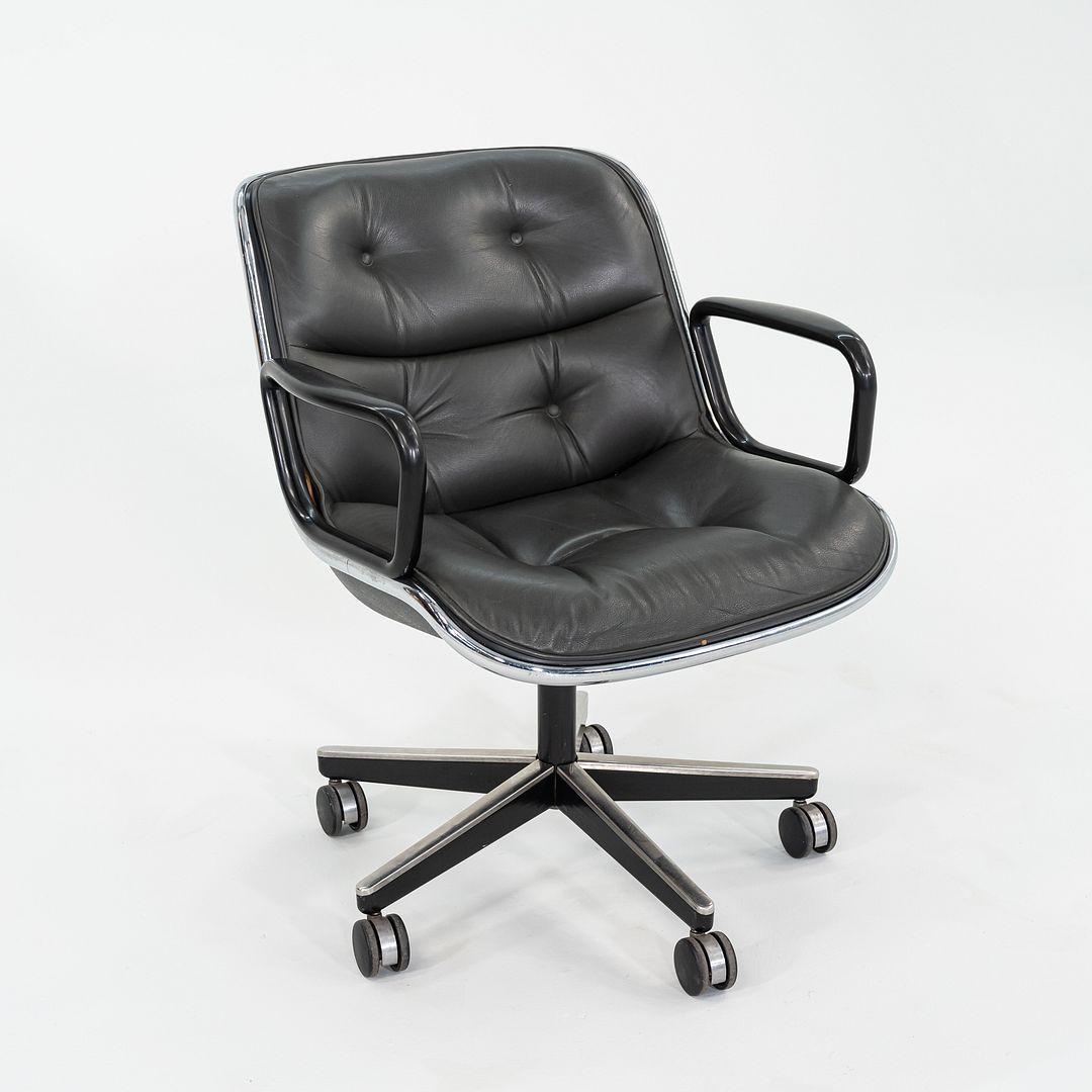 1987 Charles Pollock für Knoll Schreibtischstuhl in blau-grauem Leder 3x erhältlich im Angebot 5