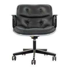 1987 Charles Pollock per Knoll Sedia da scrivania in pelle blu e grigia 3x Disponibile