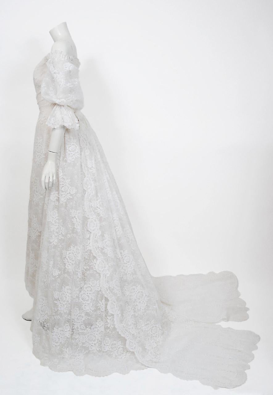 Vintage 1987 Christian Dior Haute Couture White Lace Off-Shoulder Bridal Gown 1