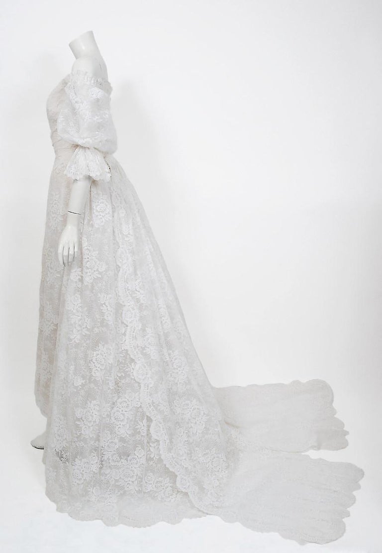 Vintage 1987 Christian Dior Haute Couture White Lace Off-Shoulder Bridal  Gown