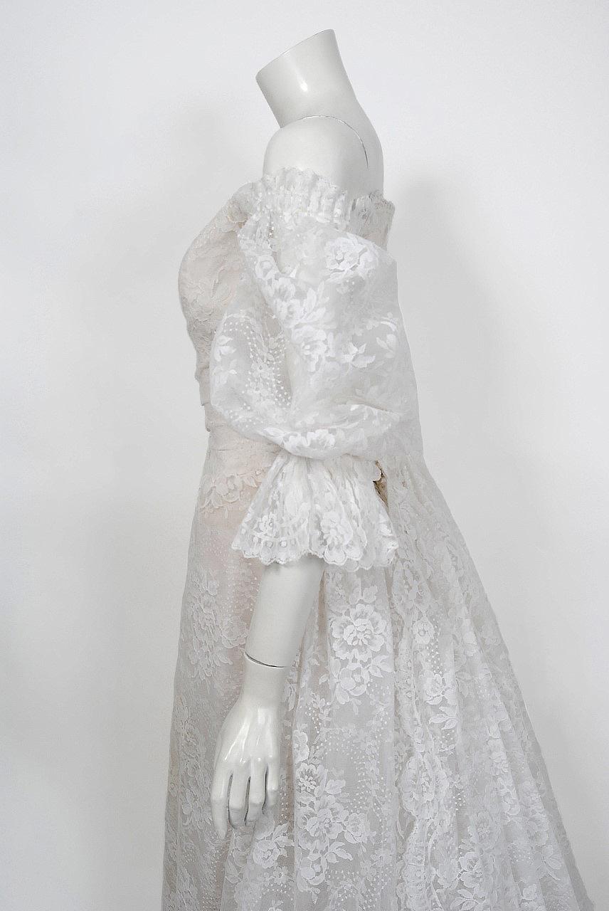 Vintage 1987 Christian Dior Haute Couture White Lace Off-Shoulder Bridal Gown 2