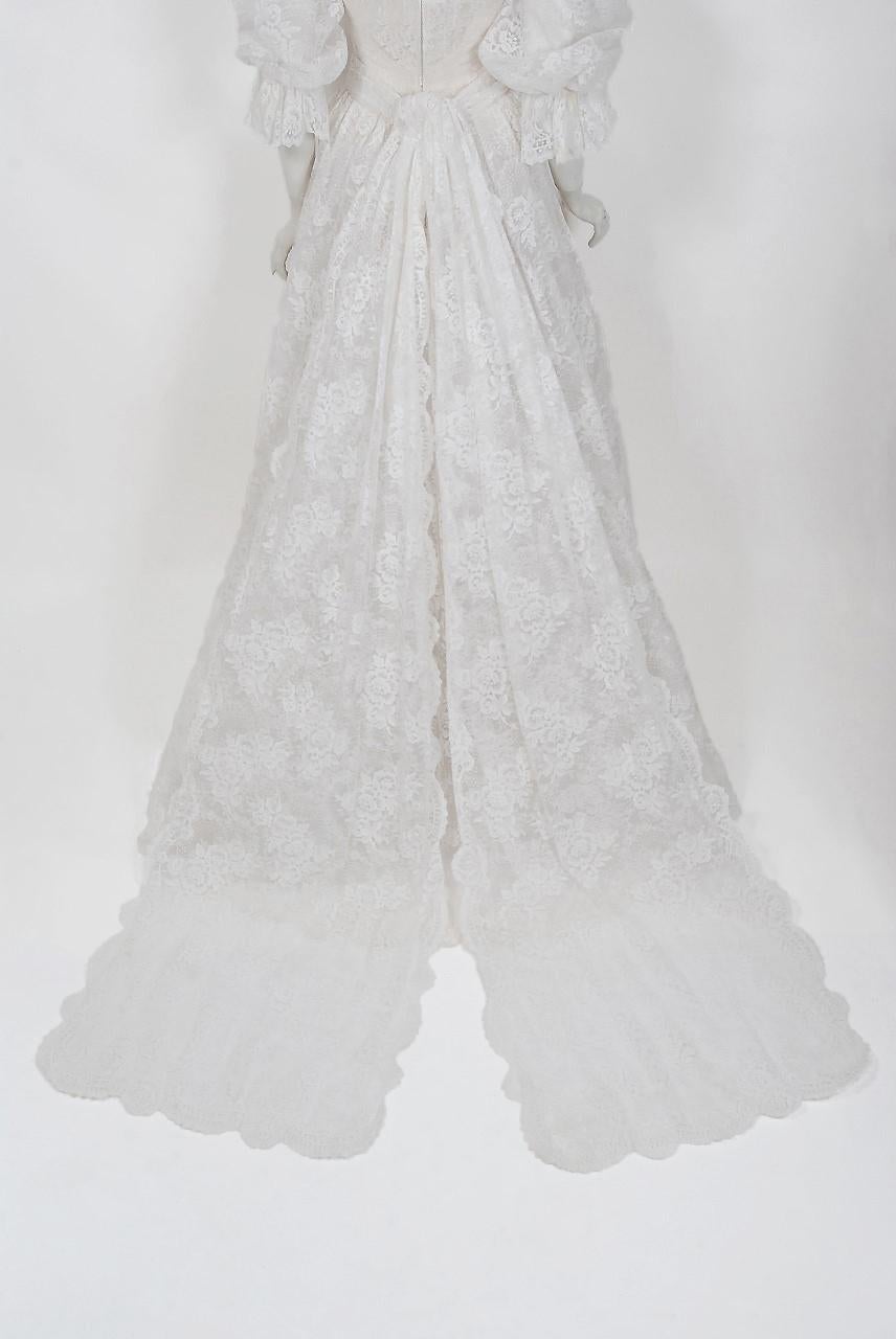 Vintage 1987 Christian Dior Haute Couture White Lace Off-Shoulder Bridal Gown 3
