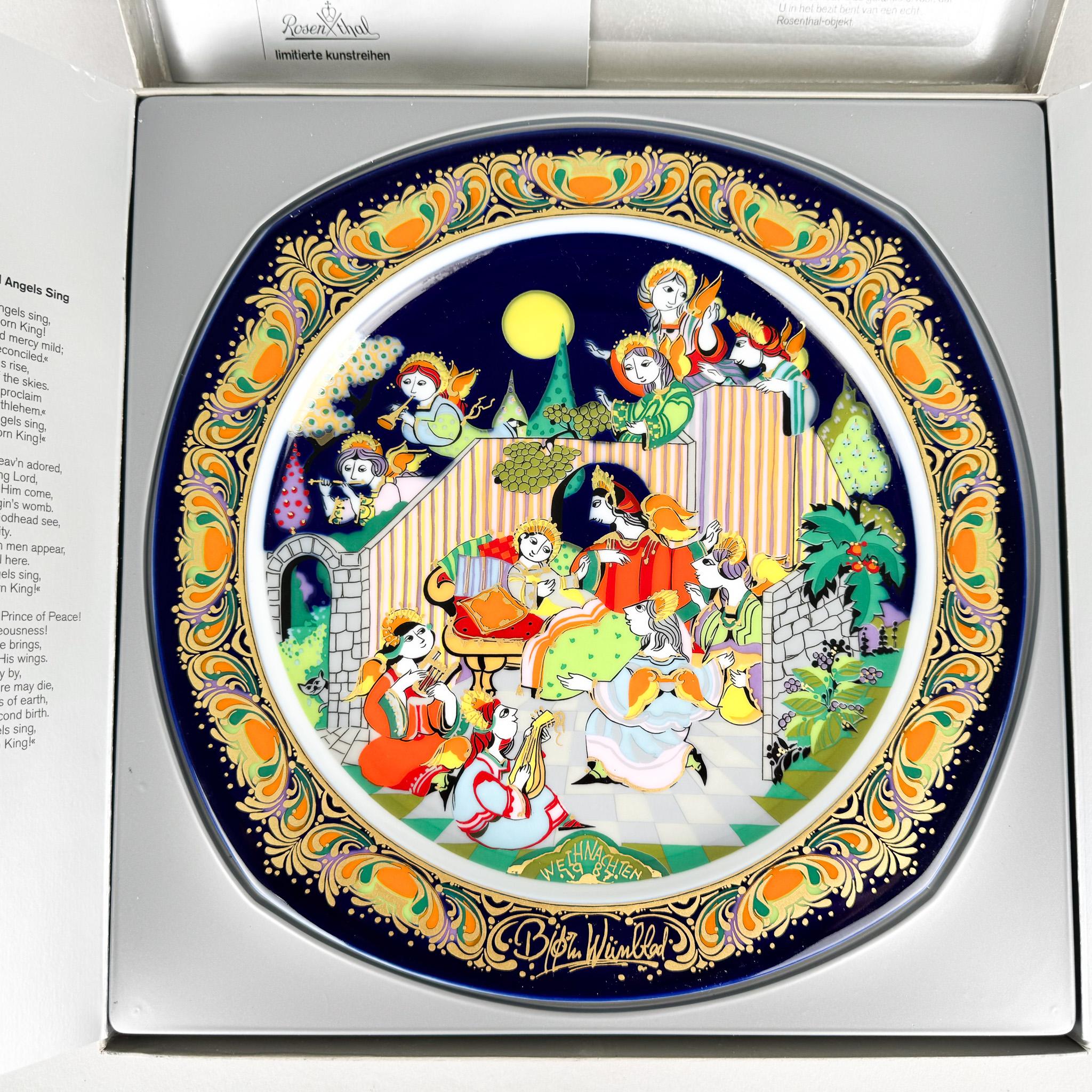 Vintage Rosenthal porcelain plate in it's original box. Ilustrated by famous Danish artist Bjorn Wiinblad. The plate can be hung on the wall, used for serving or just as a decoration.