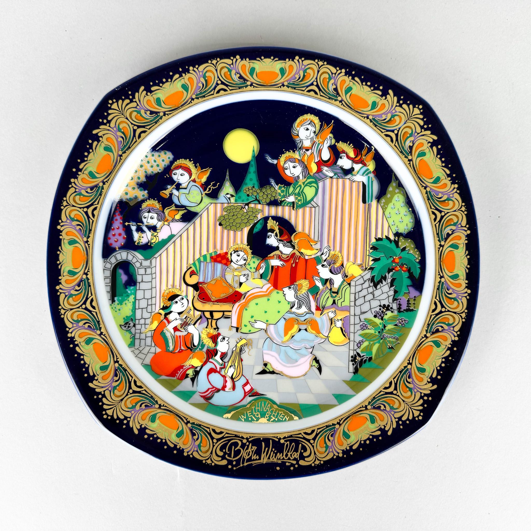 German 1987 Christmas Rosenthal Porcelain Plate by by Bjorn Wiinblad in Original Box For Sale