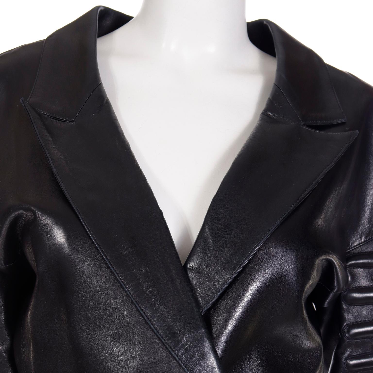 1987 Claude Montana Black Lambskin Leather Runway Jacket W Cutwork Arms & Back 5