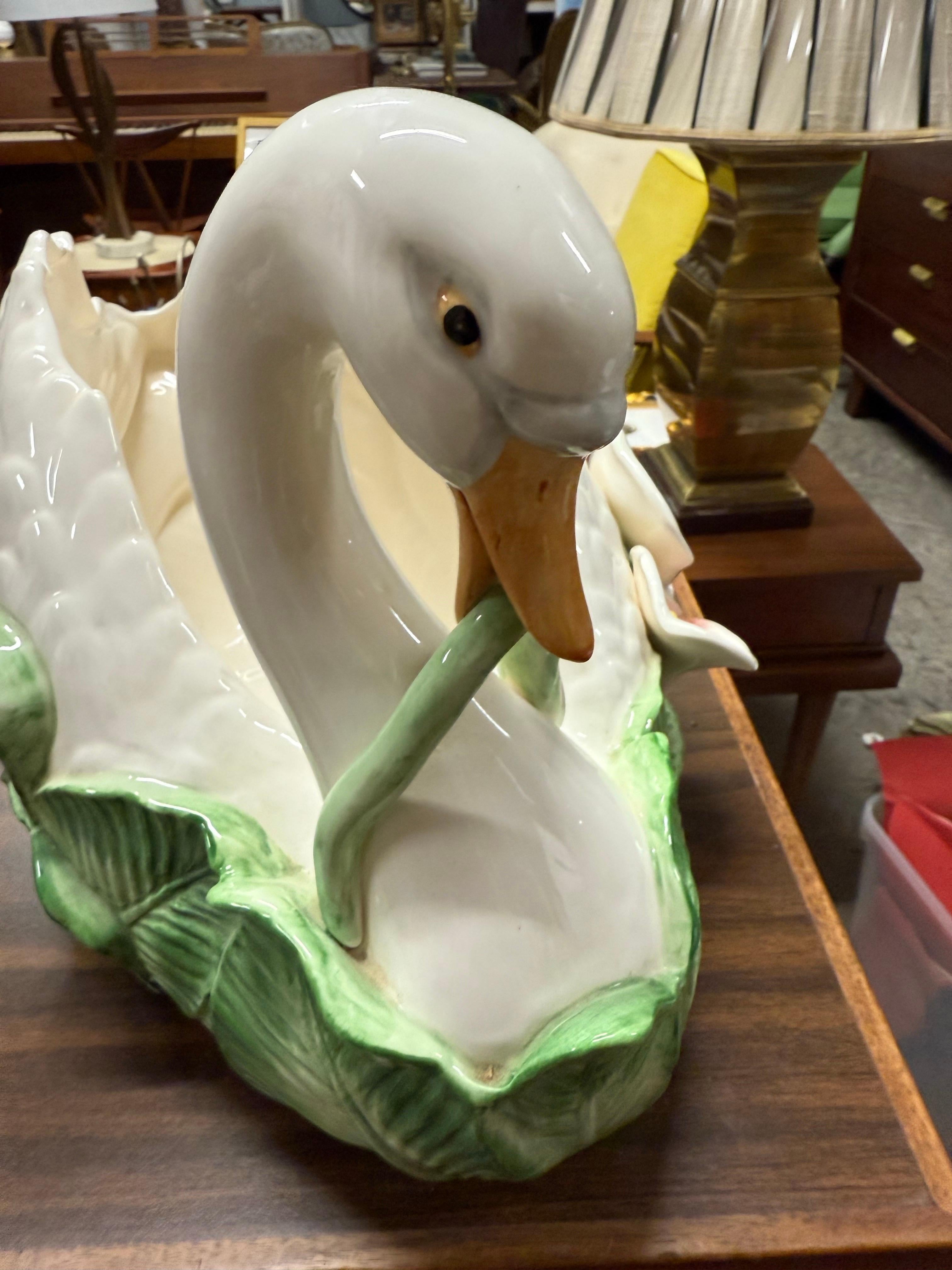 Other 1987 Fitz and Floyd Ceramic Swan Planter or Centerpiece Bowl For Sale