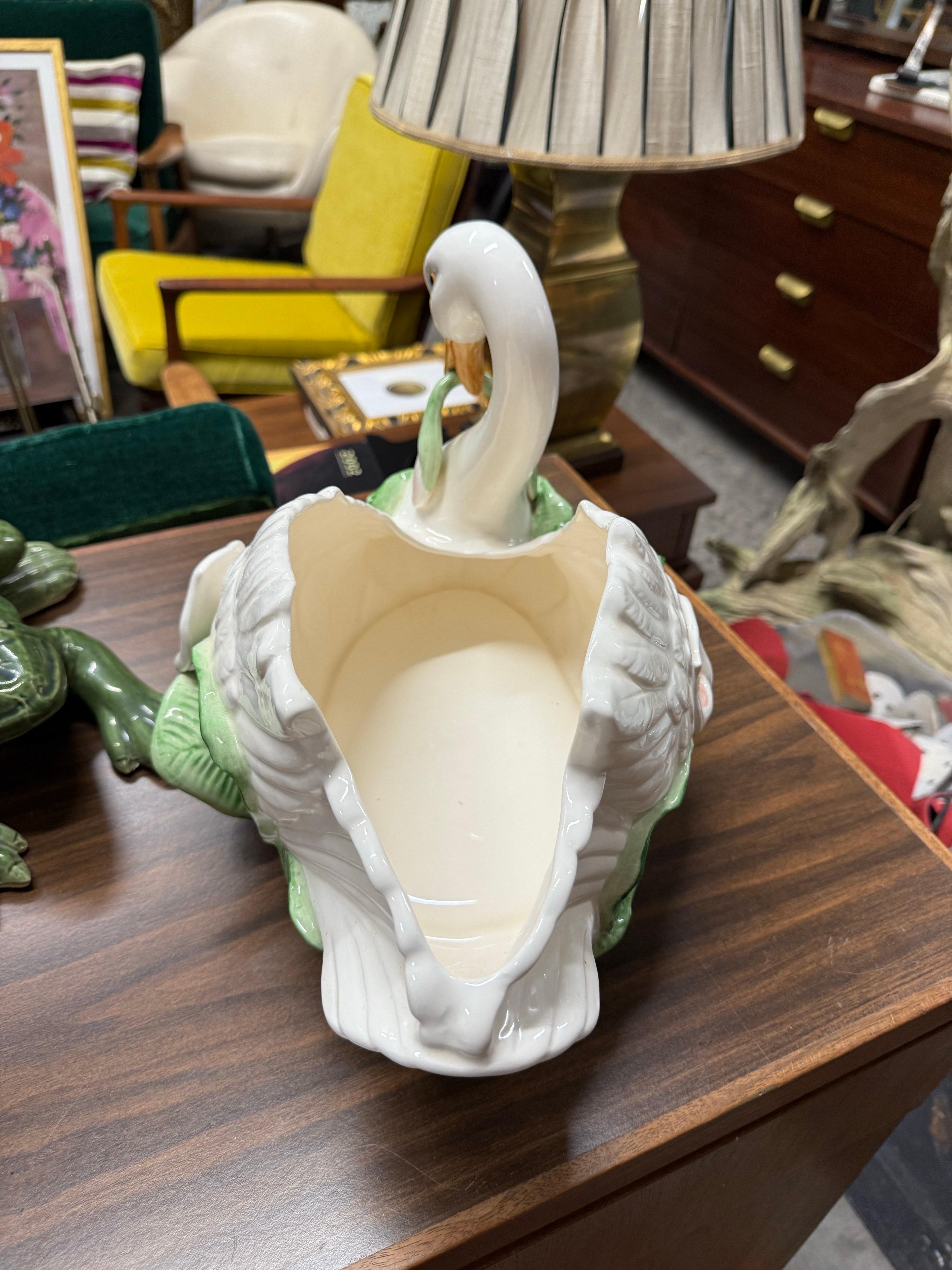 Late 20th Century 1987 Fitz and Floyd Ceramic Swan Planter or Centerpiece Bowl For Sale