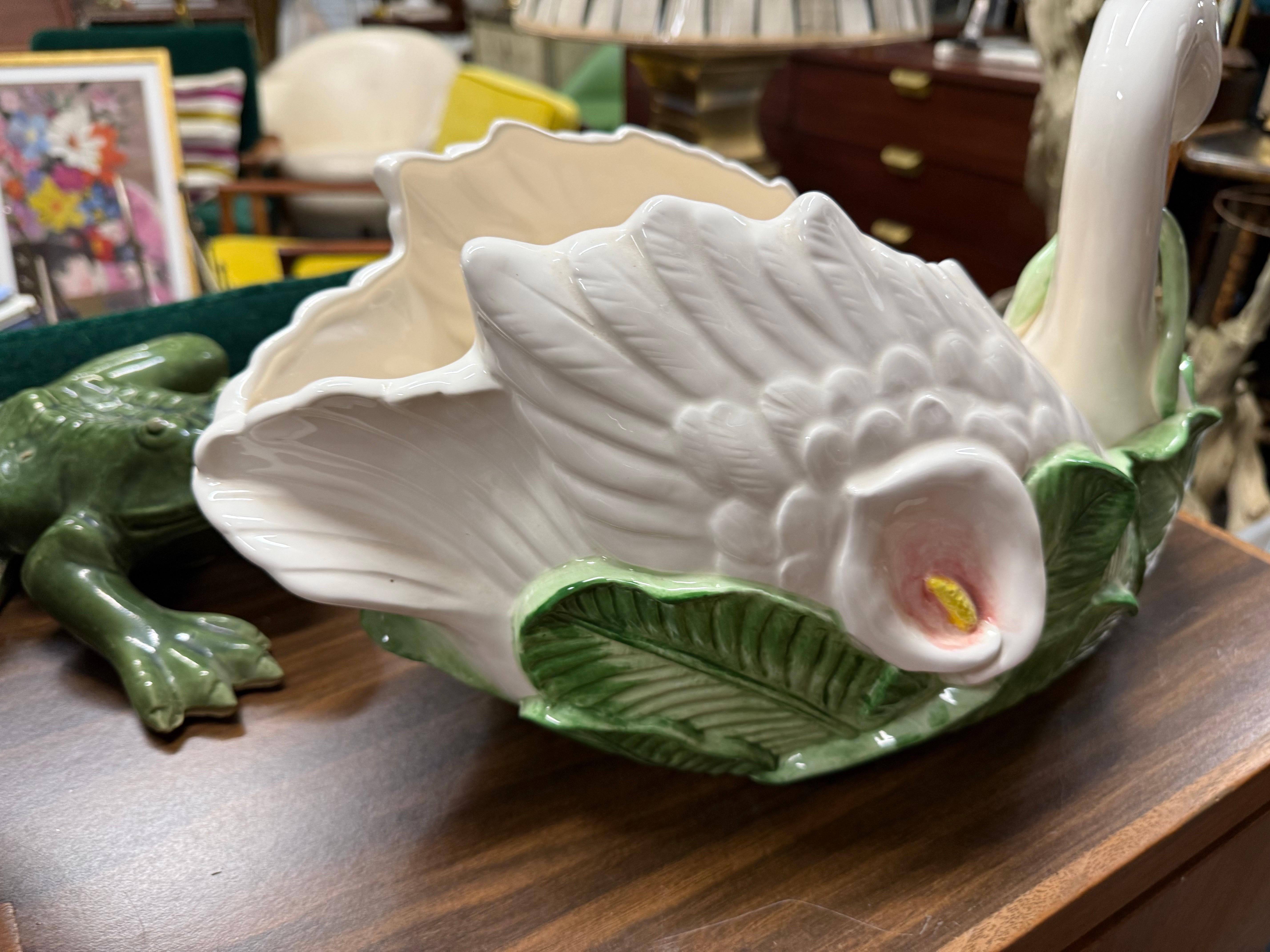 1987 Fitz and Floyd Ceramic Swan Planter or Centerpiece Bowl For Sale 2