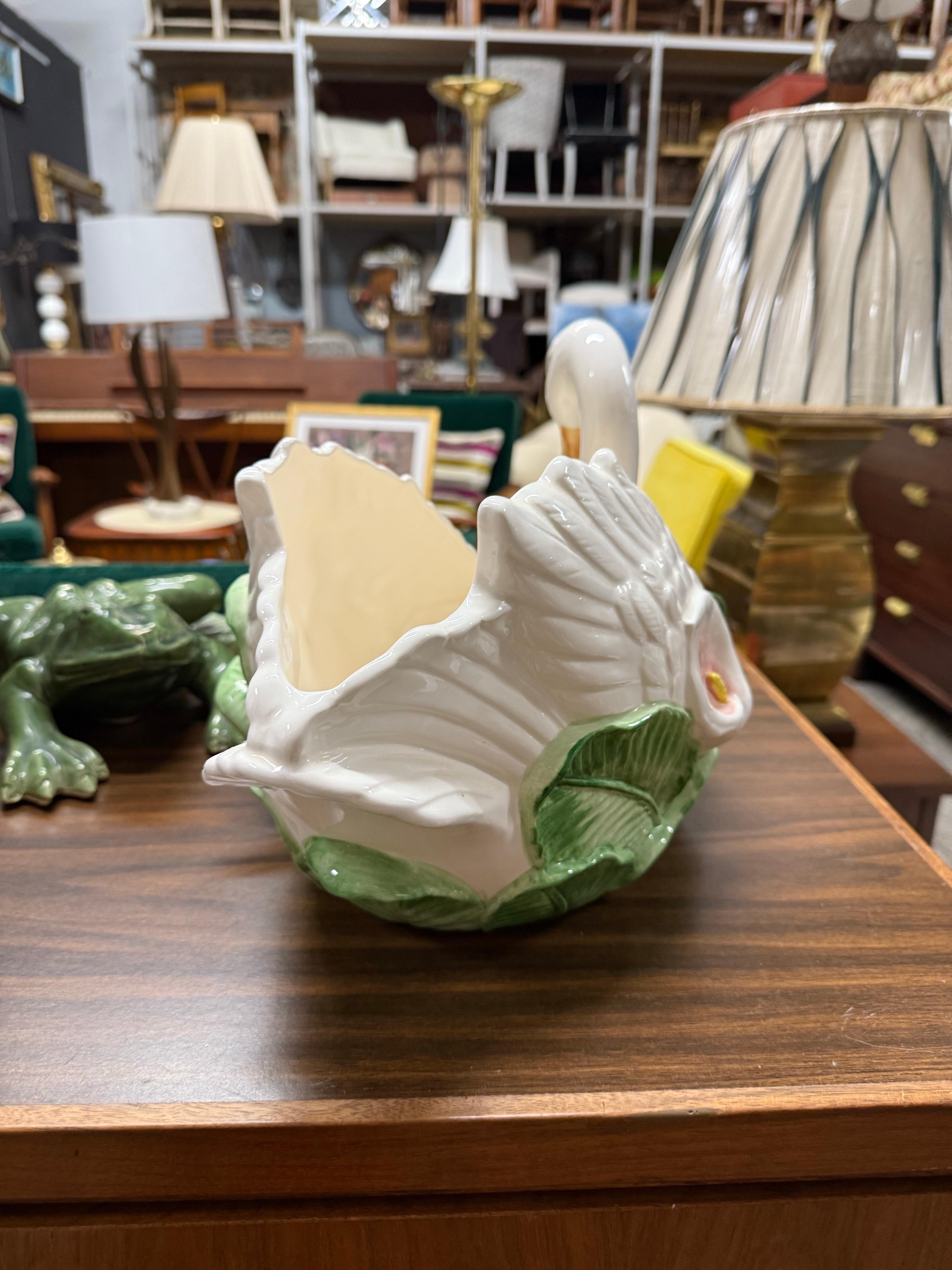 1987 Fitz and Floyd Ceramic Swan Planter or Centerpiece Bowl For Sale 3