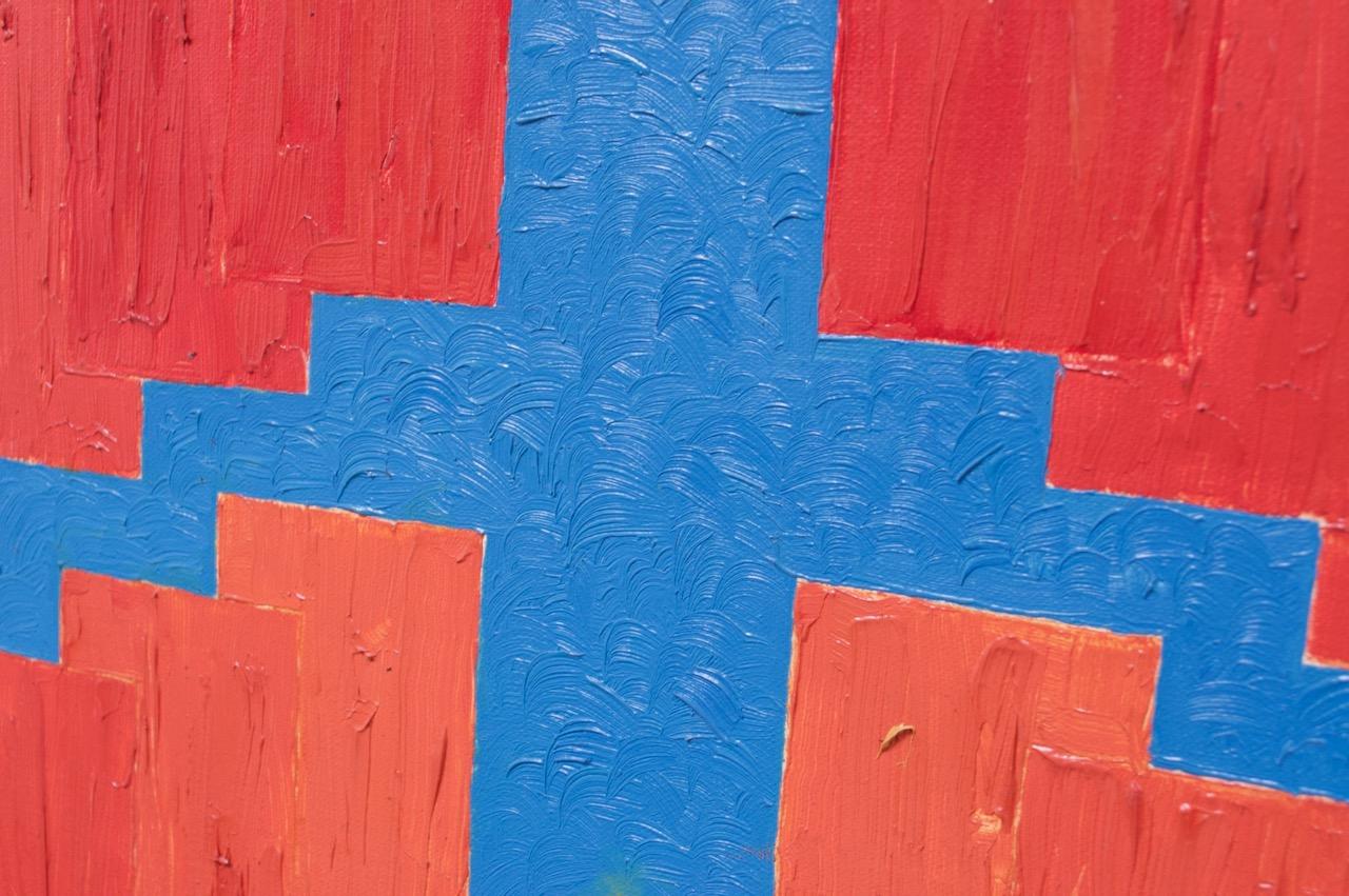 Post-Modern 1987 Geometric Op Art Acrylic on Canvas by John W. Batista For Sale
