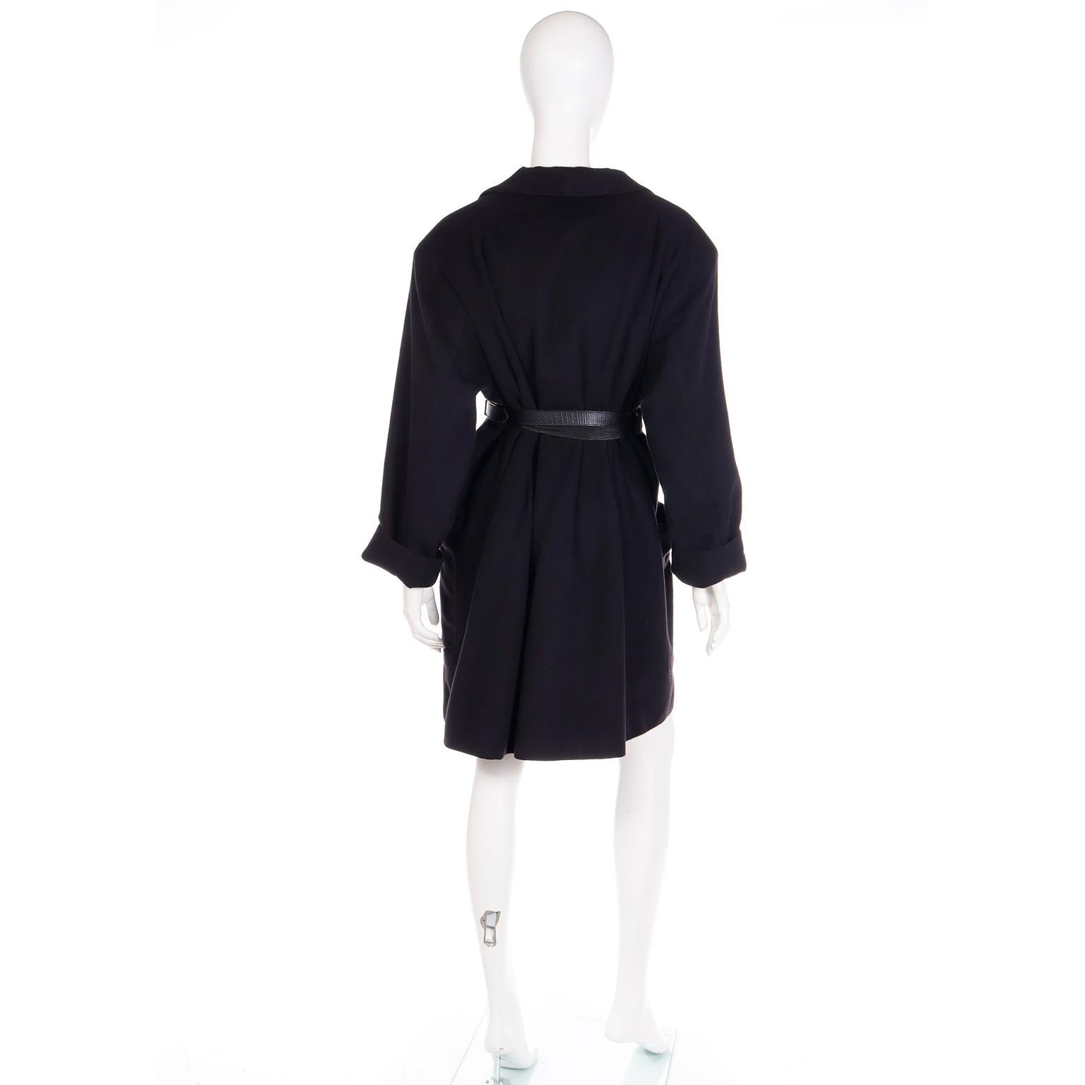 1987 Gianni Versace Vintage Black Wool Coat With Leather Belt 1