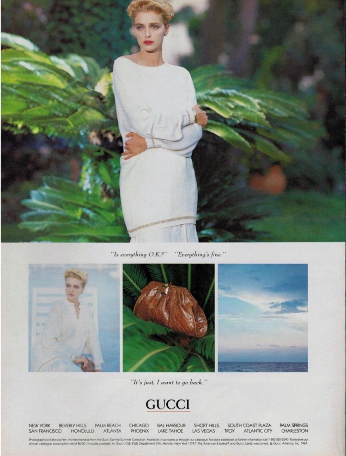 Presenting a stunning saddle brown Gucci crocodile convertible crossbody. This beautiful bag is constructed entirely of genuine glossy crocodile leather and is finished with gold accent hardware. From the Spring/Summer 1987 collection, this bag was