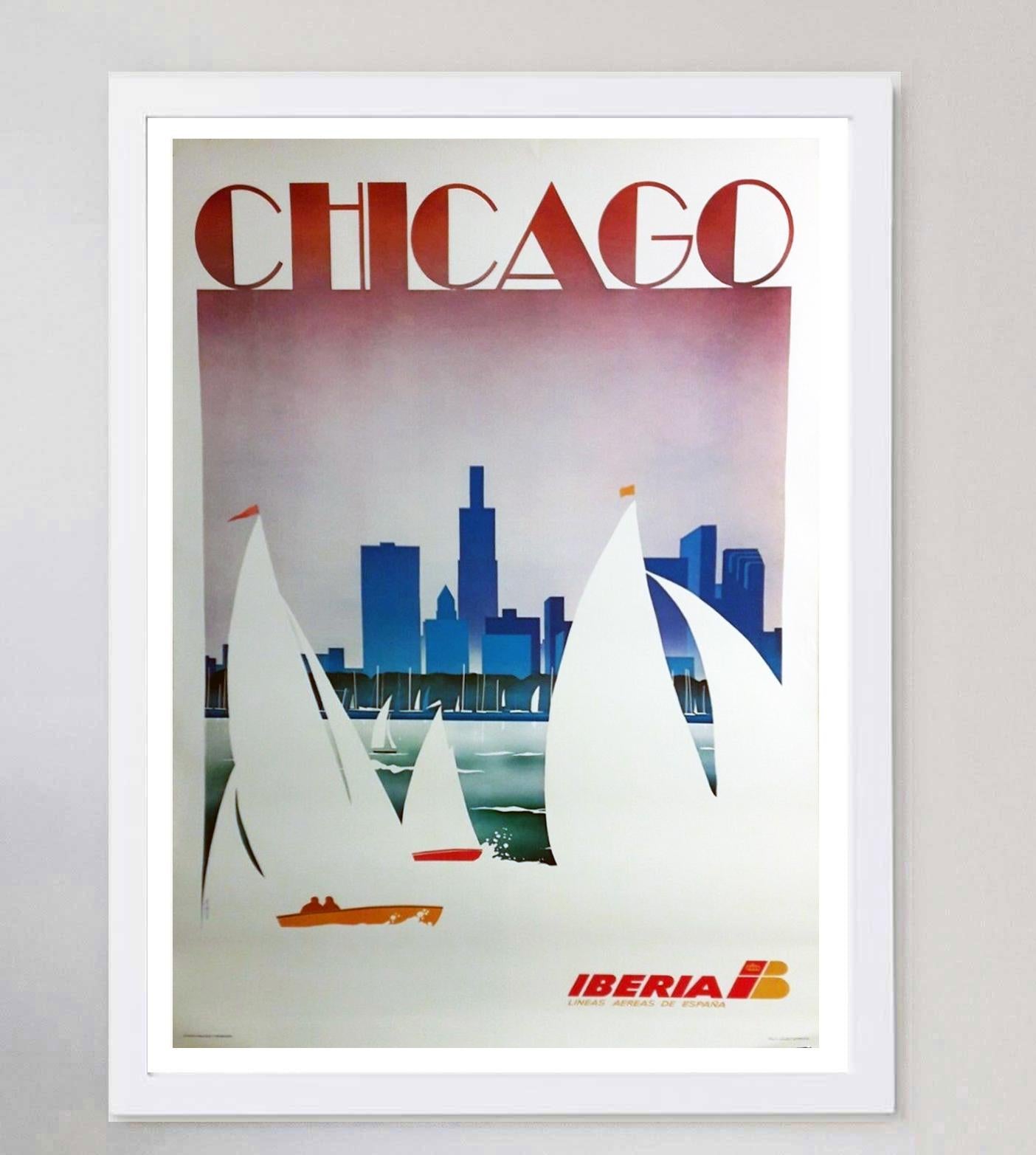 1987 Iberia - Chicago Original Vintage Poster In Good Condition In Winchester, GB