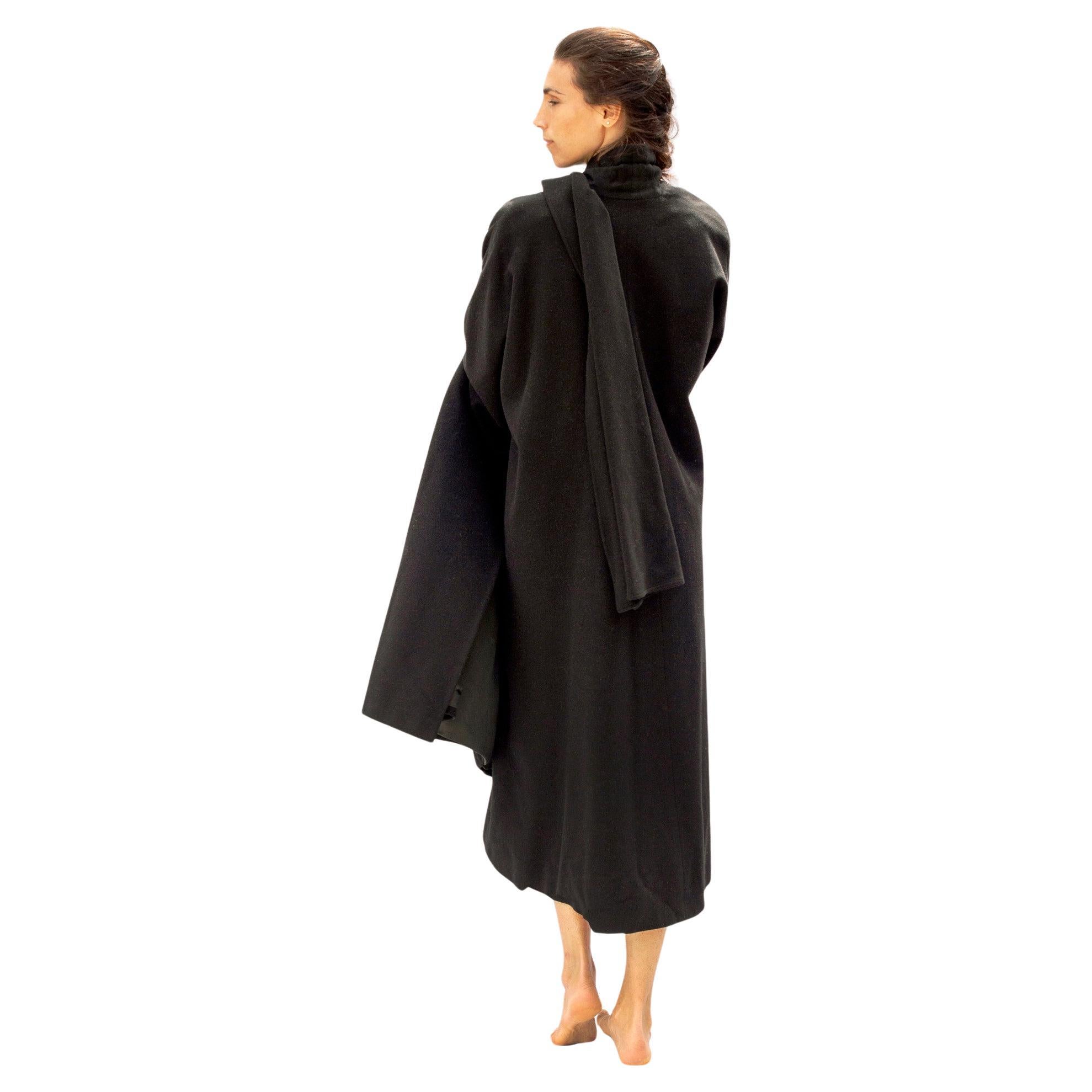 Manteau swing long en laine J. Franco Ferre, avec écharpes et doublure en soie, 1987 en vente