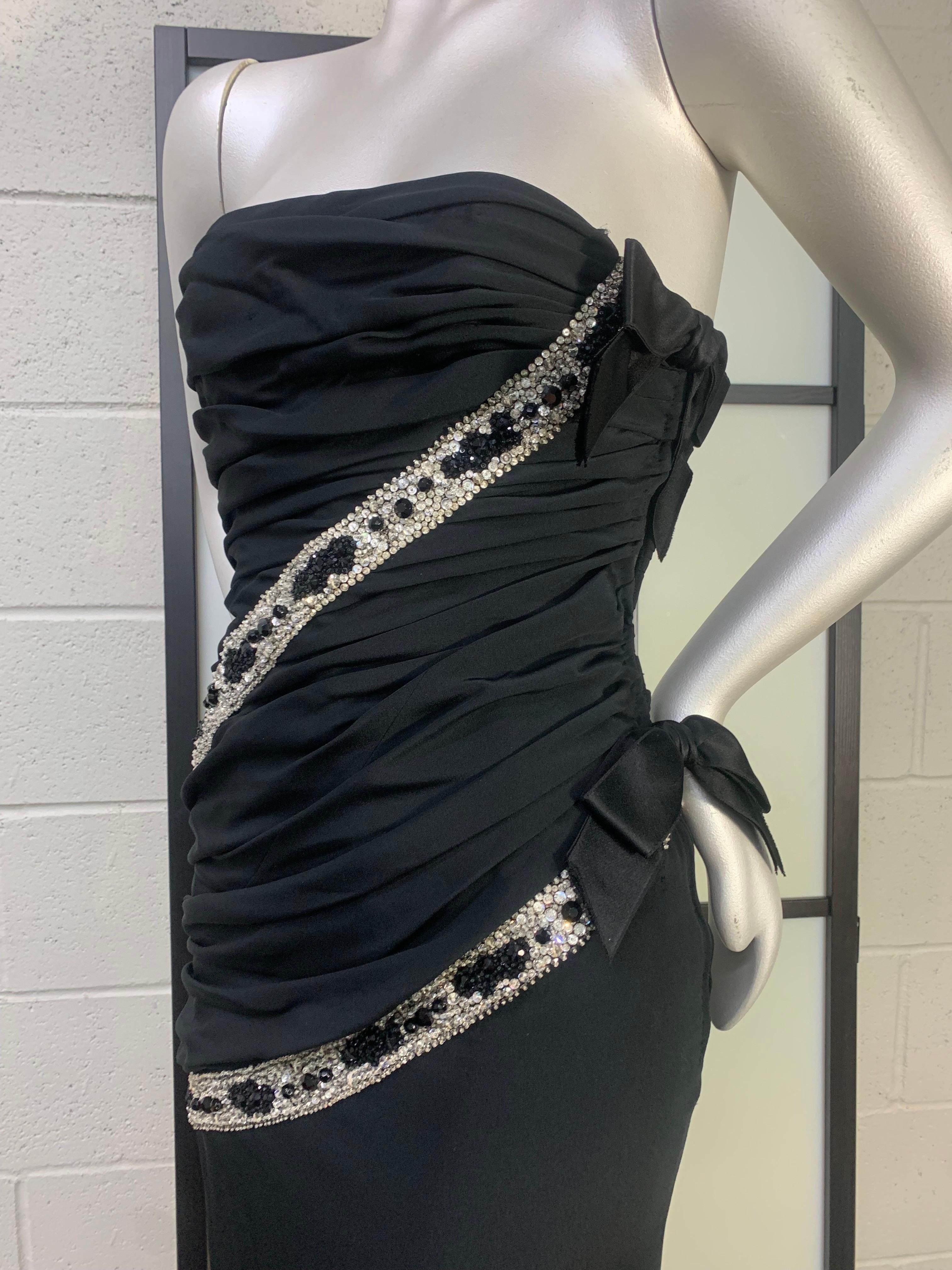 1987 James Galanos Black Silk Crepe Strapless Corset Gown w Crystal Beading For Sale 8
