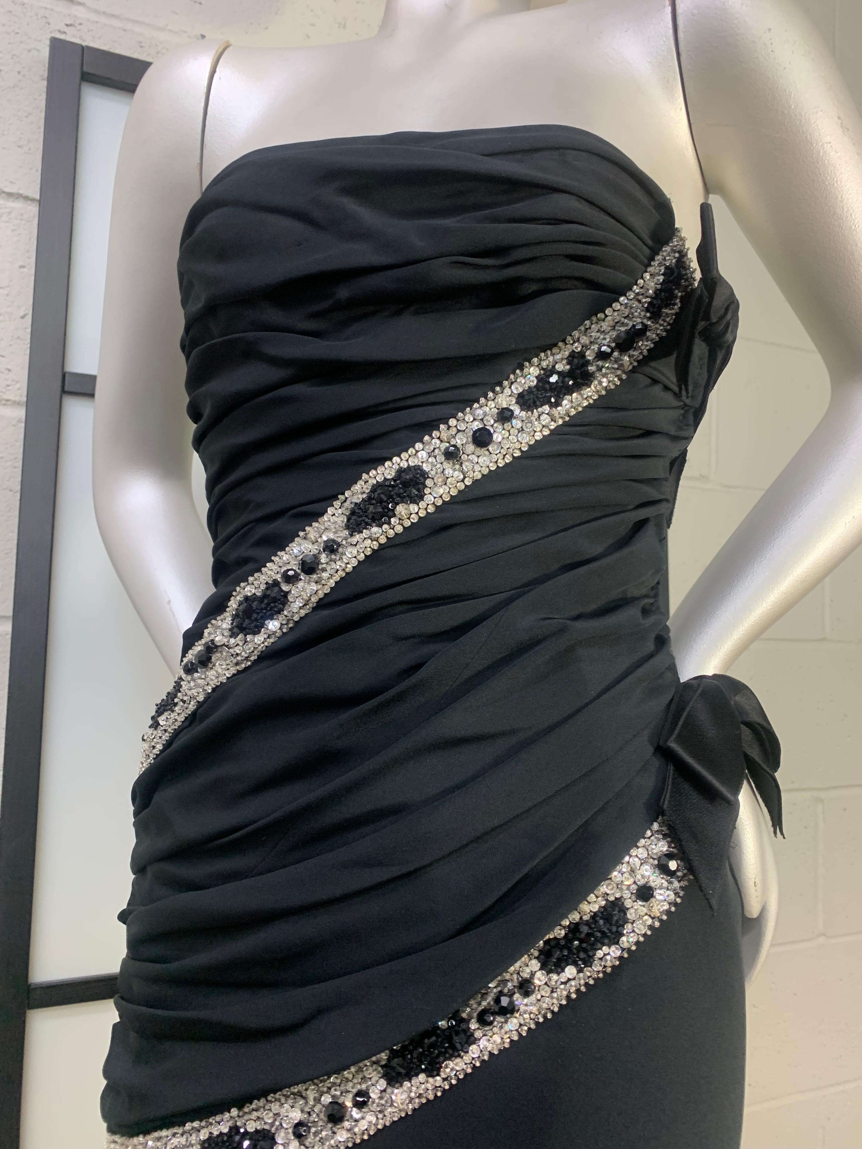 1987 James Galanos Black Silk Crepe Strapless Corset Gown w Crystal Beading For Sale 9