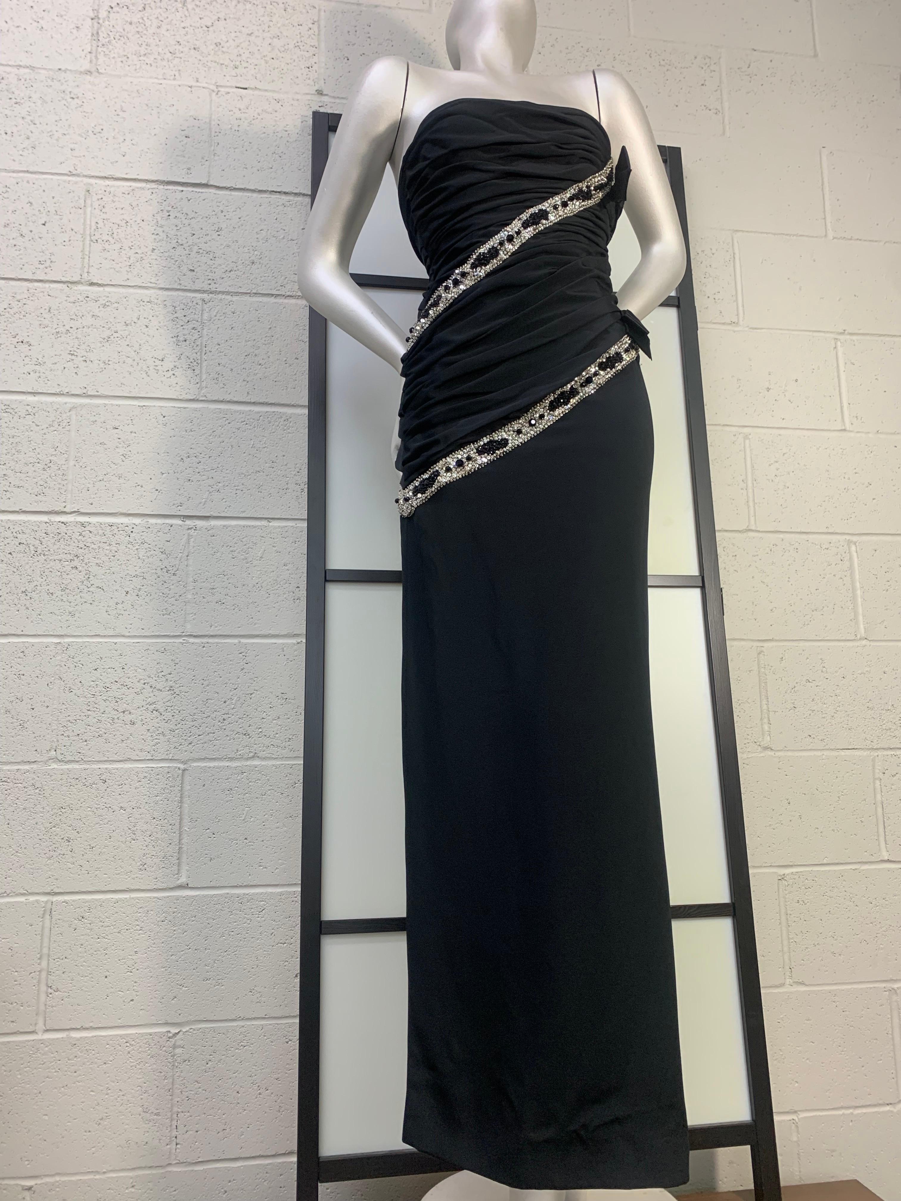 1987 James Galanos Black Silk Crepe Strapless Corset Gown w Crystal Beading In Excellent Condition For Sale In Gresham, OR