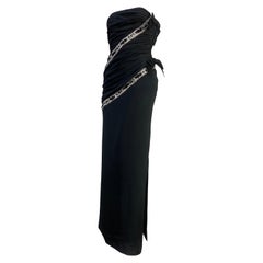 1987 James Galanos Robe corset sans bretelles en crêpe de soie noir avec perles de cristal