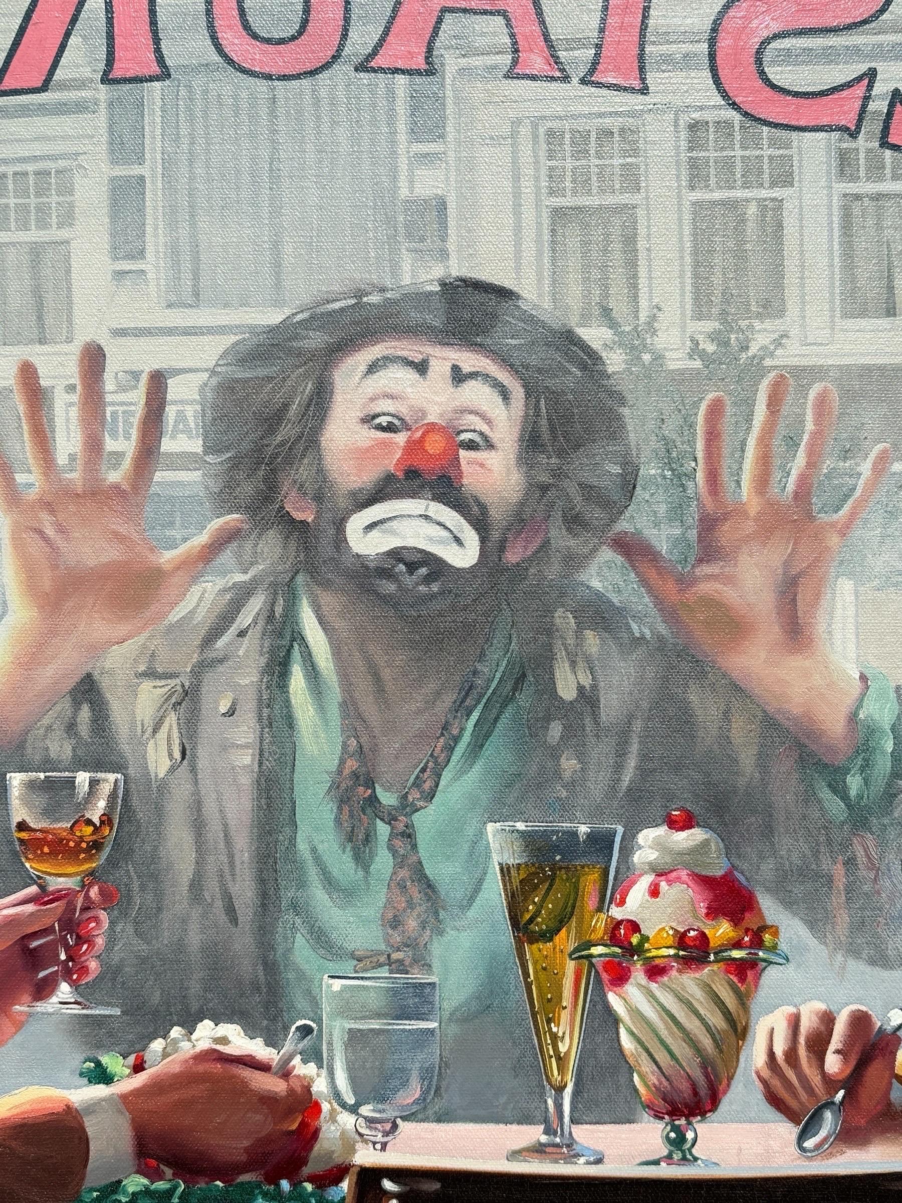 Mid-Century Modern 1987 Joint Signed Emmett Kelly and Rust Clown Signed Oil on Canvas For Sale