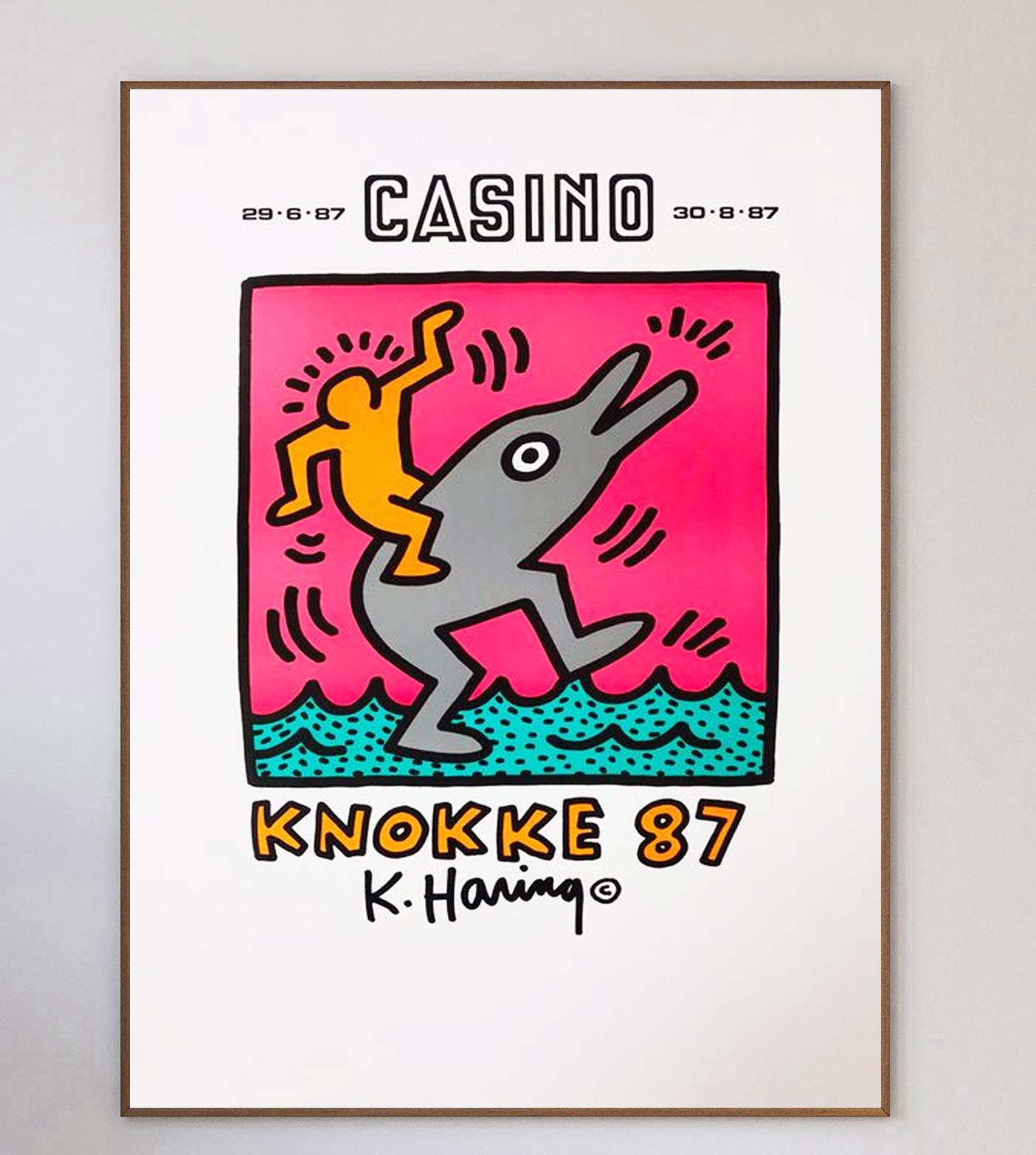 Affiche vintage originale de Keith Haring, Casino Knokke, 1987 Bon état - En vente à Winchester, GB