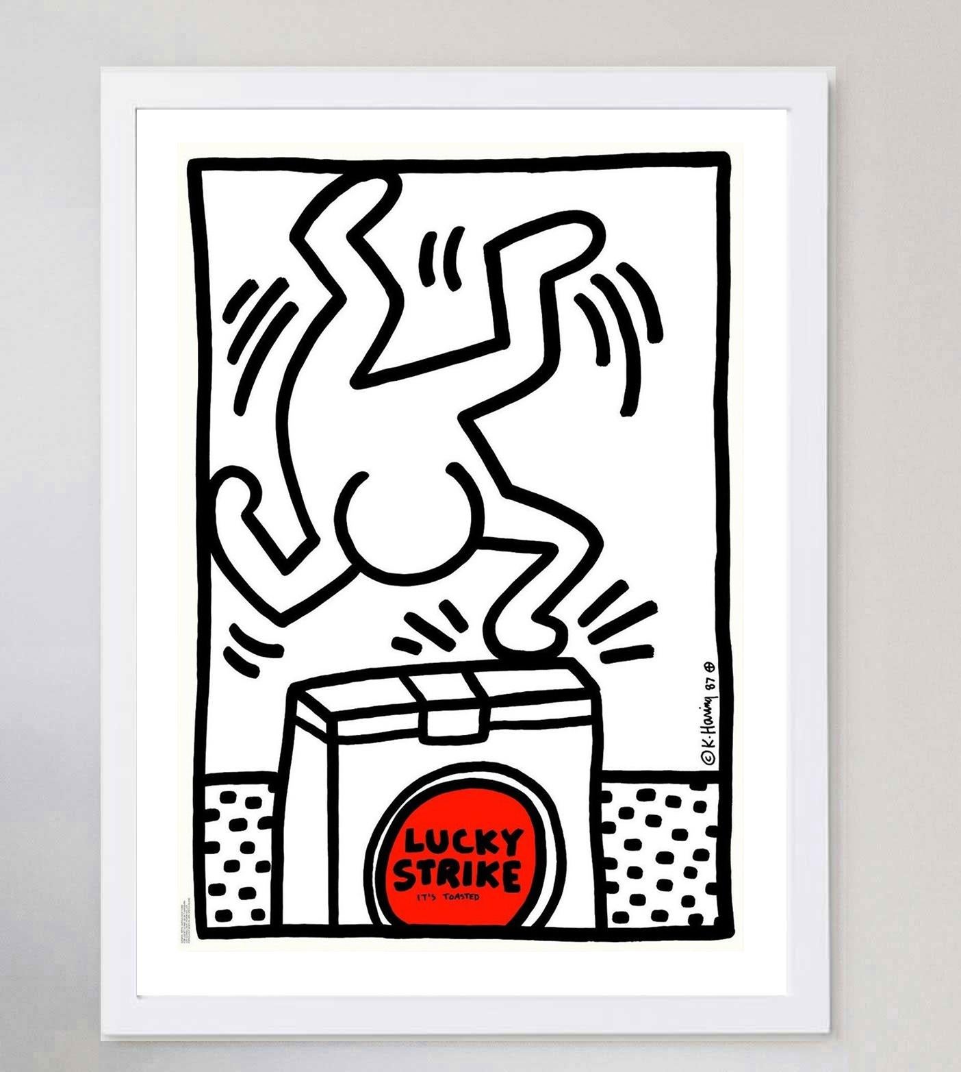 1987 Keith Haring Lucky Strike White Original Vintage Poster In Good Condition In Winchester, GB