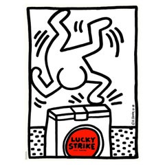 1987 Keith Haring Lucky Strike White Poster originale d'epoca