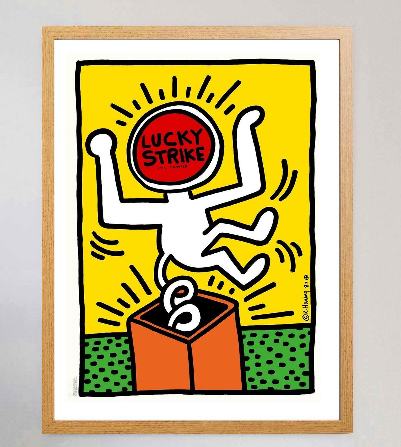 Américain Affiche vintage originale jaune Lucky Strike de Keith Haring, 1987 en vente