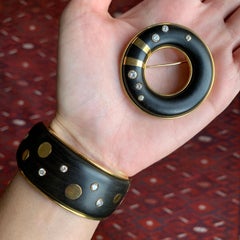 1987 Leo de Vroomen Ebony, Diamond and Gold Brooch