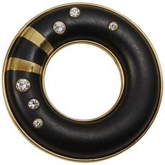 1987 Leo de Vroomen Ebony, Diamond and Gold Brooch