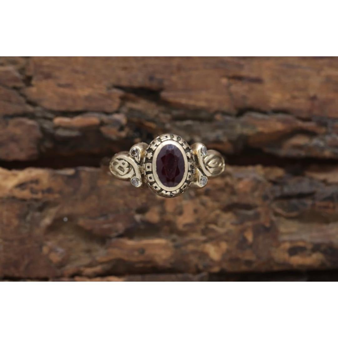 Anillo de graduación de la promoción de 1987 del instituto Lockwood. Oro 10k con diamante rubí LC en venta 2
