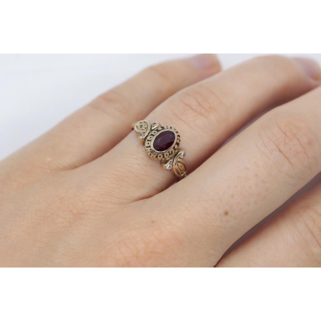 Anillo de graduación de la promoción de 1987 del instituto Lockwood. Oro 10k con diamante rubí LC en venta 4