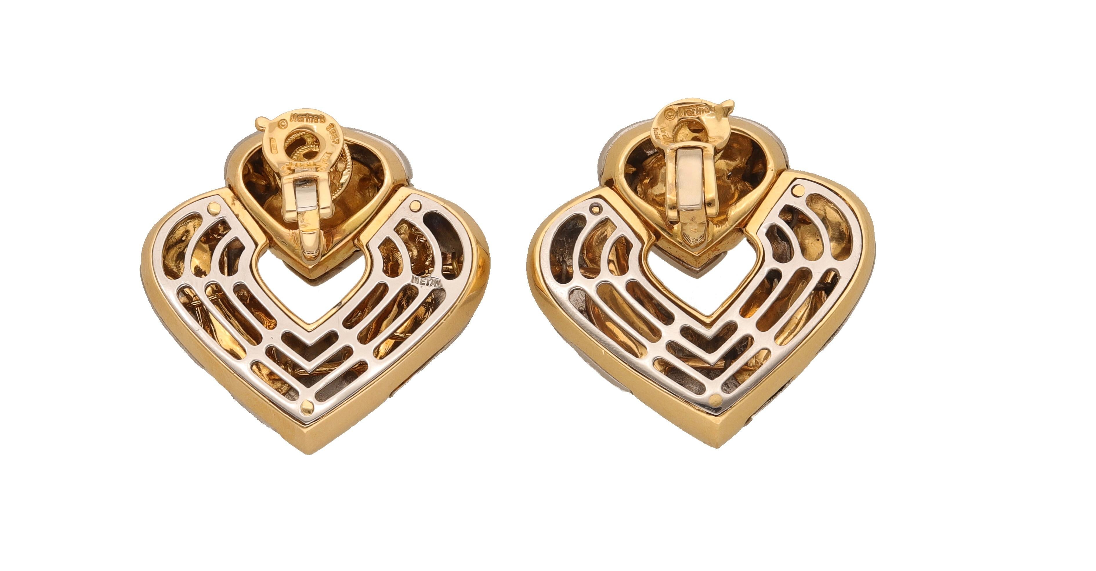 1987 Marina B. Yellow Gold Stell Heart Shaped Clip-on Earrings In Excellent Condition For Sale In Rome, IT